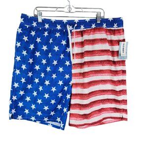 Mens Old Navy American Flag Swim Trunks Blue & Red Stars & Stripes XXL